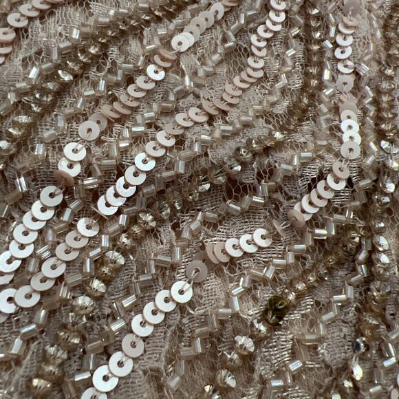 Mac Duggal Size 14 Gown Sequined Beaded Puff Sleeve Deep V Neck Blush Pink - Picture 12 of 12